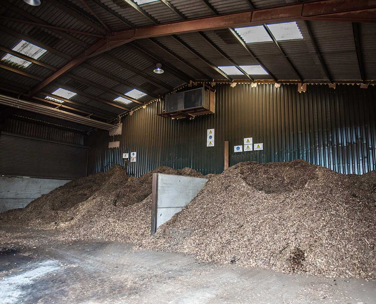 Wood chippings in warehouse